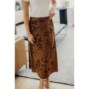 NEW MIKAROSE mulled velvet midi skirt in bronze